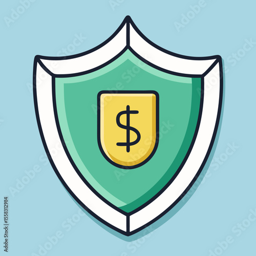 Icon of a shield with dollar sign symbolizing secure payment, financial protection, encrypted transactions, and digital money security