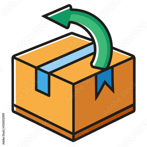 Icon of a return arrow on a box representing product return, customer refund, reverse logistics, and ecommerce return process