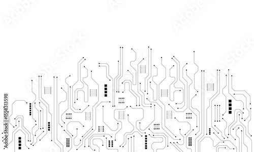 Black circuit diagram on white background. High-tech circuit board connection system.Vector abstract technology on white background.