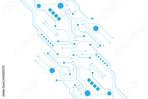Technology blue circuit diagram on white background. High-tech circuit board connection system.Vector abstract technology on white background.