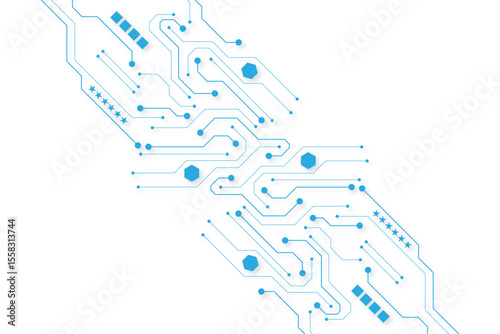 Technology blue circuit diagram on white background. High-tech circuit board connection system.Vector abstract technology on white background.
