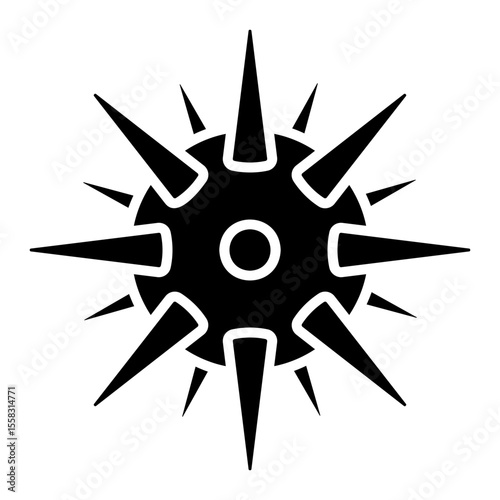 Sea Mine Silhouette with Sharp Spikes on Surface