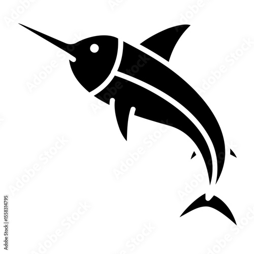 Black and White Silhouette of a Swordfish Jumping