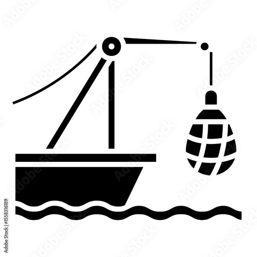 Fishing Trawler Raising a Deep-Sea Mine from the Water