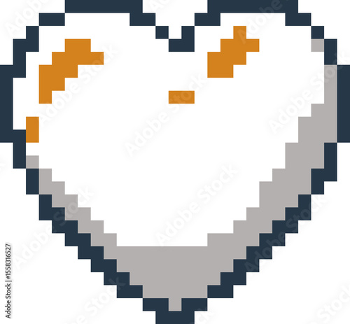 Cœur pixelisé blanc avec des taches orange et un contour gris foncé