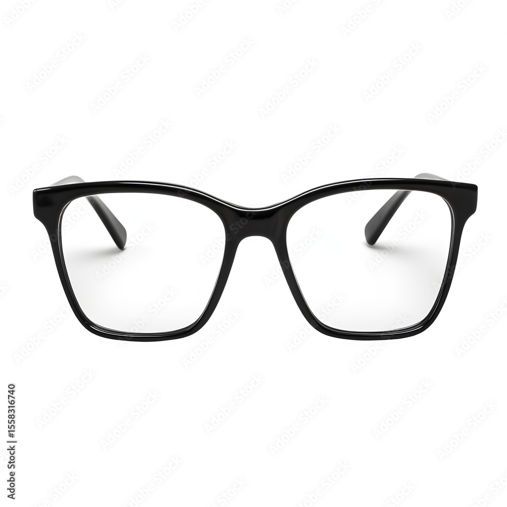 Fototapeta premium hyper realistic pair eyeglasses black rectangular frame isolated pure, white background subtle soft shadow clean studio lighting ultra easy creative project use simple art asset download digital graph