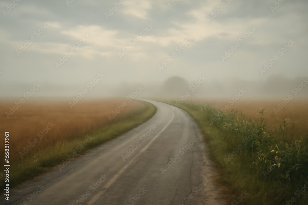 Misty Road Through a Brown Field Misty Road Through a Brown Field