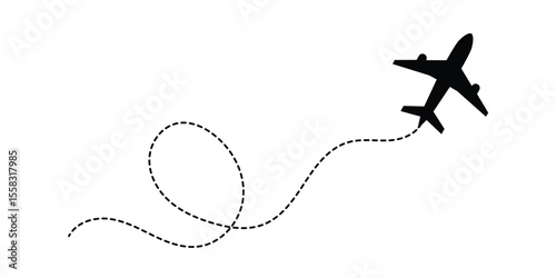 Airplane with dotted line route. flying plane with twisted, curved and straight dashed trace path. transparent png and vector illustration in eps 10.