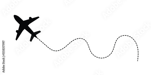 Airplane with dotted line route. flying plane with twisted, curved and straight dashed trace path. transparent png and vector illustration in eps 10.