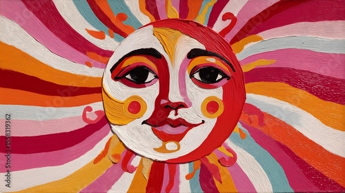 Vibrant Abstract Sun Illustration with Whimsical Patterns and Joyful Expression
