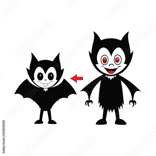Mysterious vampire bat silhouette in mid transformation against a clean white background