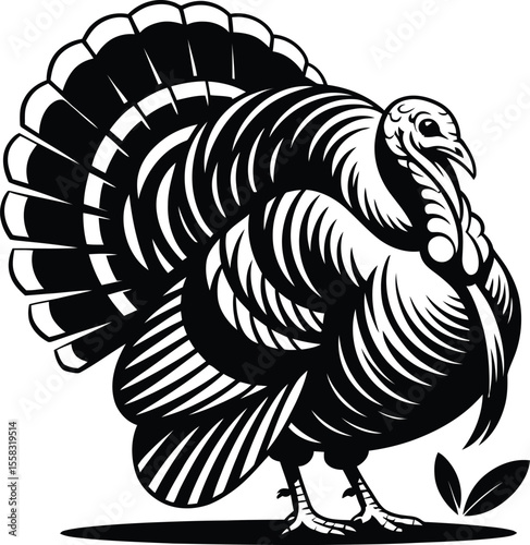 Stylized black and white turkey illustration on a white background