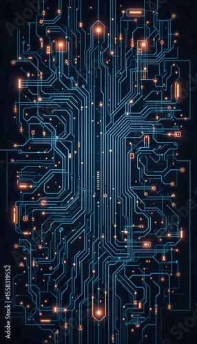 Circuit board design with glowing elements for mobile display backgrounds