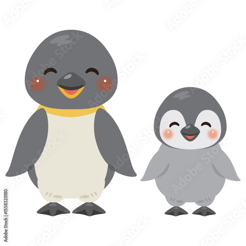 笑顔のペンギン親子のイラスト