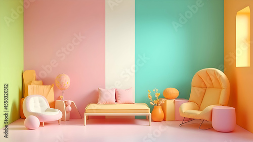 Modern Pastel Interior Design with Sherbet Colors and Minimal Furniture