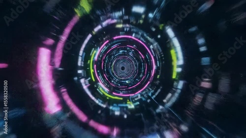 Dynamic Video of Abstract Circular Motion, Futuristic Visuals, Digital Realm, Immersive Technology Environment