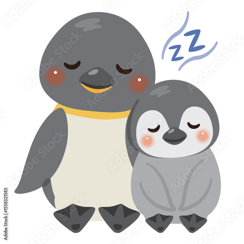 眠るペンギン親子のイラスト