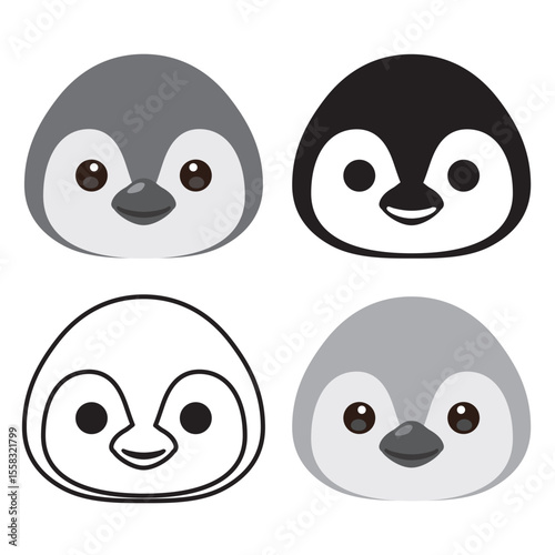赤ちゃんペンギンの顔アイコンセット