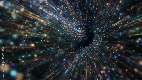 Dynamic Action Video of Colorful Light Patterns in Deep Space Tunnel Environment
