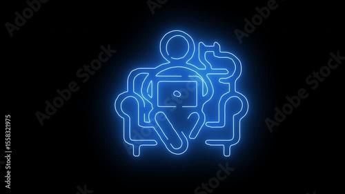 Neon robot process automation icon with gear and machine learning logic