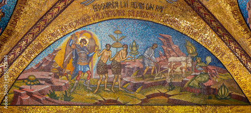 Bild auf Leinwand The icon painted on the wall representing the Expulsion of Adam from Paradise at