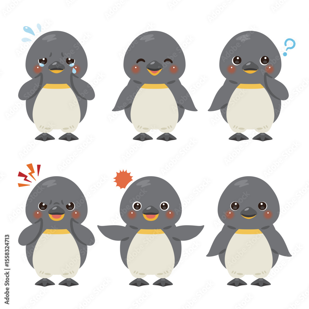 Obraz premium ペンギンのキャラクターイラスト 表情セット