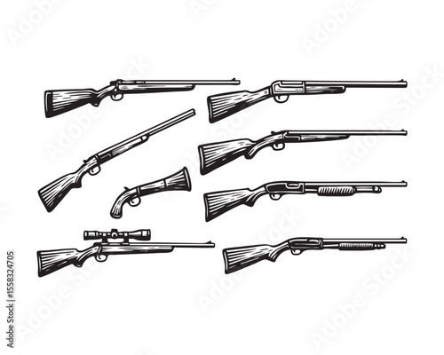 Vintage Hunting Rifle Vector Set