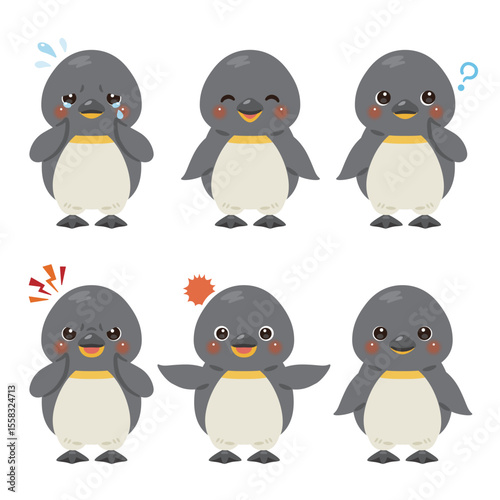 ペンギンのキャラクターイラスト　表情セット