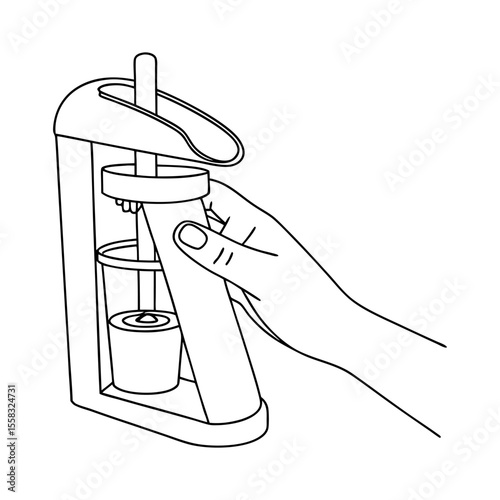 hand inserting capsule into coffee machine, for product infographic