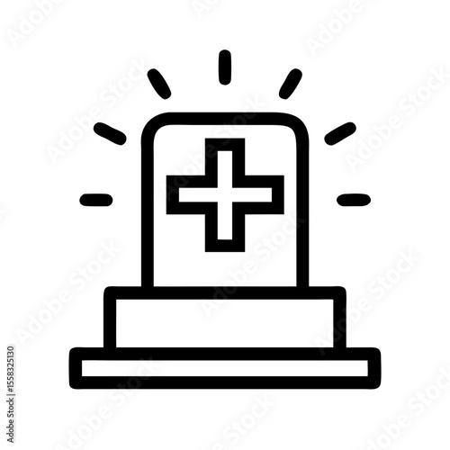 A medical emergency symbol with a cross on a pedestal 
