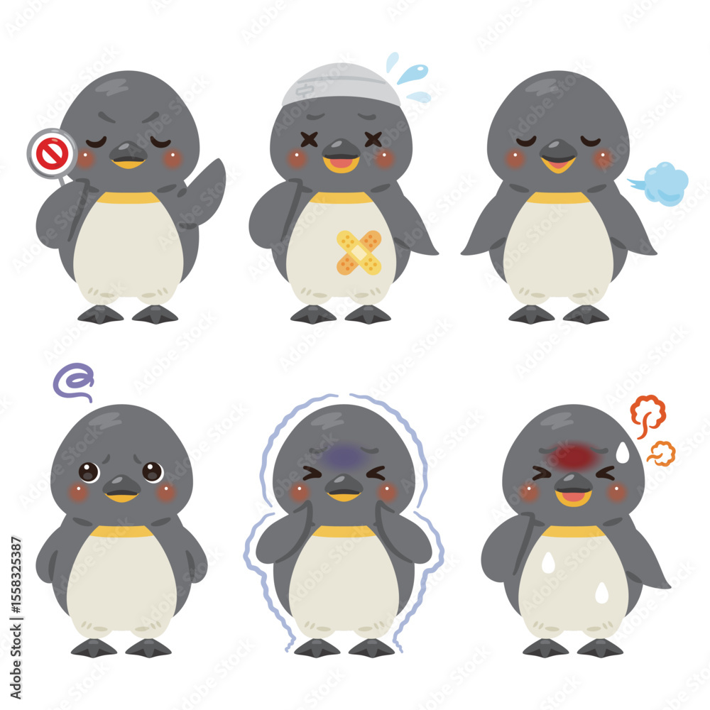 Fototapeta premium 様々な状態のペンギンのキャラクターイラストセット