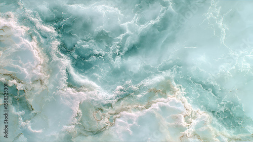 Abstract Fluid Art Marble Texture with Light Blue and Gold Veins
