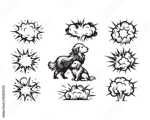 Explosion and Smoke Cloud Vector Set illustration