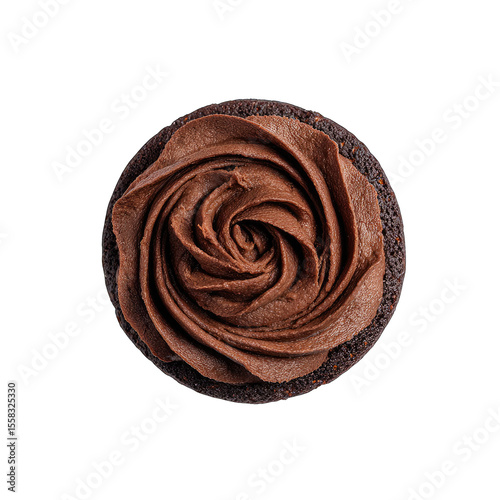 Chocolate cupcake,  rose-like frosting, top view