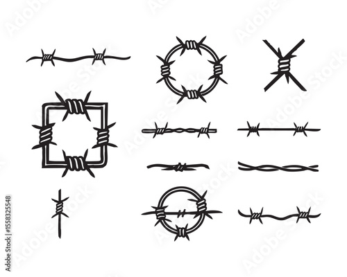 Barbed Wire Vintage vector set Illustration Collection