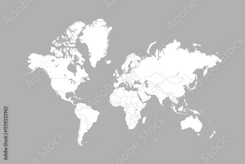 White Political blank World Map with country borders vector illustration, isolated on grey background. Editable and layered Neatly.