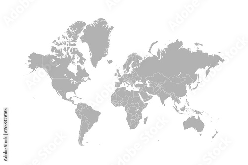 Political blank World Map with country borders vector illustration, isolated on white background. Editable and layered Neatly.