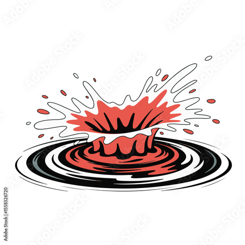 An abstract red splash of liquid creates a captivating ripple, reminiscent of a fresh water drop in motion