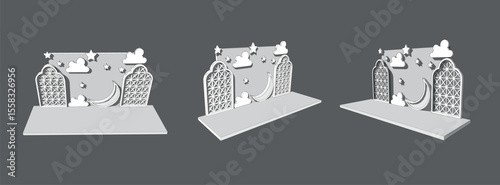 3d illustration islamic stage presentation talkshow with blank space for your image and backdrop ornament islamic wing style. for ramadan kareem