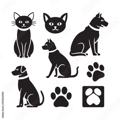 A fun collection of cute black cat and kitten silhouette vector illustrations