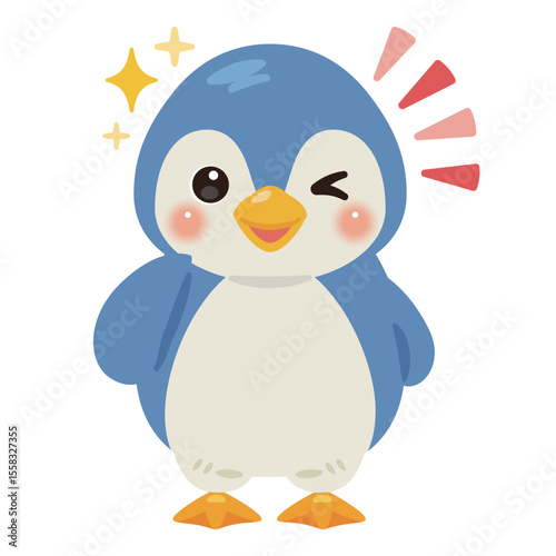 グッドサインを出す青いペンギンのキャラクターイラスト