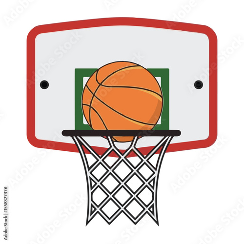 Basketball hoop with ball, a dynamic vector icon symbolizing the competitive team sport