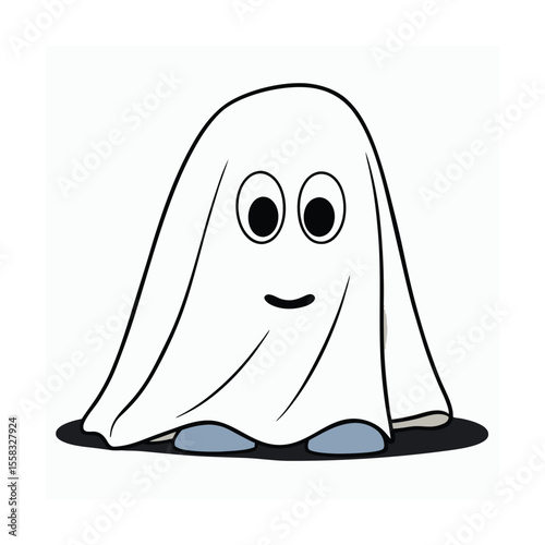 Playful ghost character peeking out from under a white bed sheet on a clean background