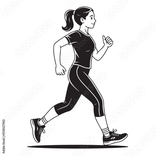 A dynamic vector illustration of a running tennis player silhouette, a woman athlete with a racket and ball, captures the spirit of sport and competition