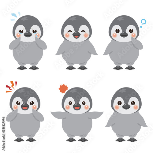 赤ちゃんペンギンのキャラクターイラスト　表情セット
