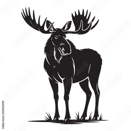 A clean vector silhouette illustration features a wild brown deer and a black goat, both isolated as mammals from nature's wildlife