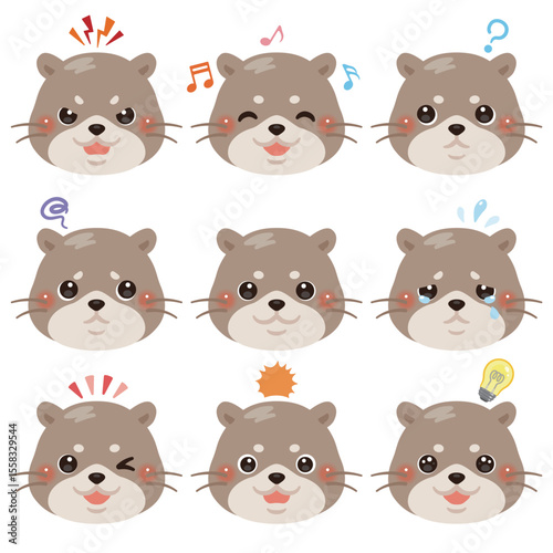 カワウソのイラストセット　顔表情のみ
