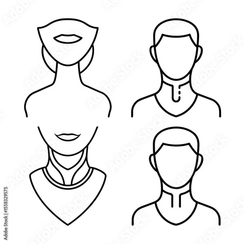 Throat Outline Line Art Vector Sketch