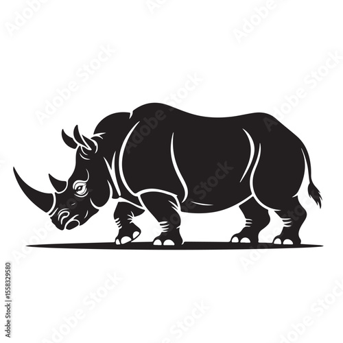 Funny cartoon rhino vector illustration isolated on white, a cute mammal of the wild