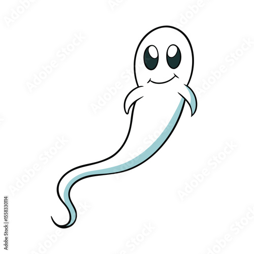Whimsical ghost with a long flowing tail on a clean white background